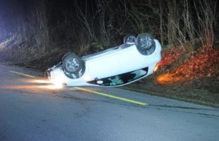 Wildunfall in Merishausen: Autolenker landet auf Dach