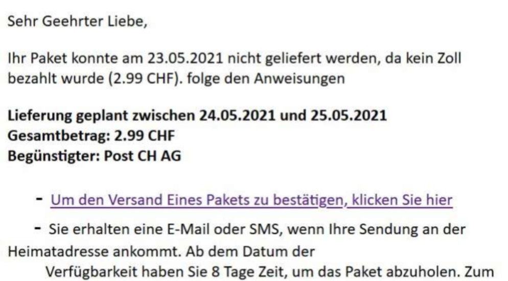 Vorsicht: Fake-E-Mail im Namen von Swisspost