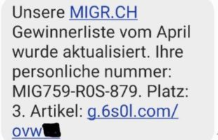 Trickbetrug via SMS angeblich von MIGROS