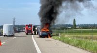 Auto auf Pannenstreifen der A1 bei Niederbipp vollständig ausgebrannt